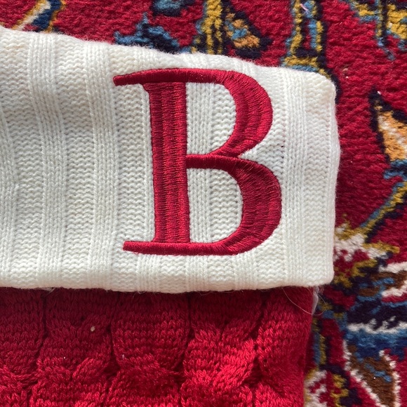 15 inch cabled sweater knit Christmas stocking embroidered B - Picture 3 of 7